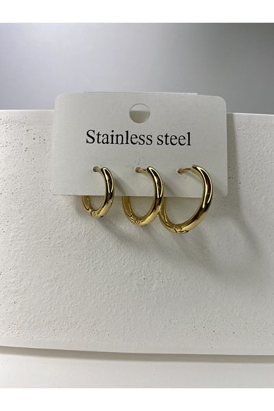stainles steel مجموعة أقراط دائرية من الفولاذ الذهبي مكونة من 3 قطع