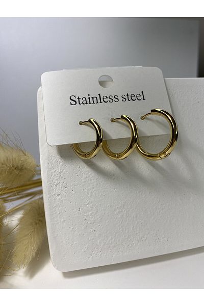 stainles steel مجموعة أقراط دائرية من الفولاذ الذهبي مكونة من 3 قطع