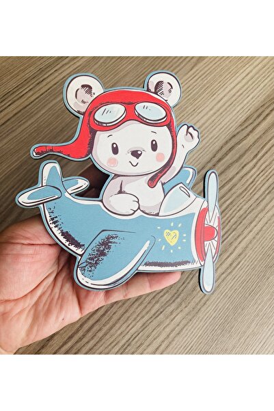 guluslazerkesim 15 CM UV BASKILI UÇAKTA AYICIK FİGÜRÜ AHŞAP BASKILI PİLOT AYI...