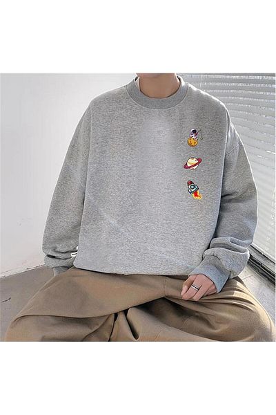 Touz Blunt Blunt Space Things με στάμπα γκρι Unisex Oversize φούτερ με λαιμόκοψη