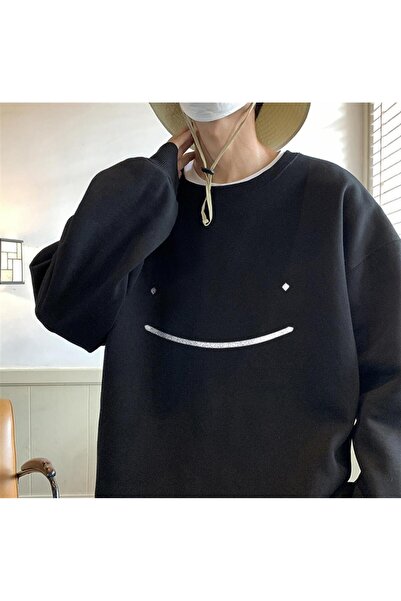 Touz LAGOM MODA Half Smile Чорна унісекс-футболка з великим коміром та принтом