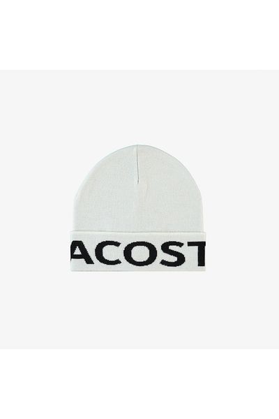 Lacoste قبعة صوفية بيضاء مطبوعة للرجال