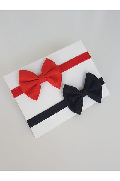 swan butik Baby Girl Kid Bandana Buckle Set 3-Piece Red and Black Scalloped Bow