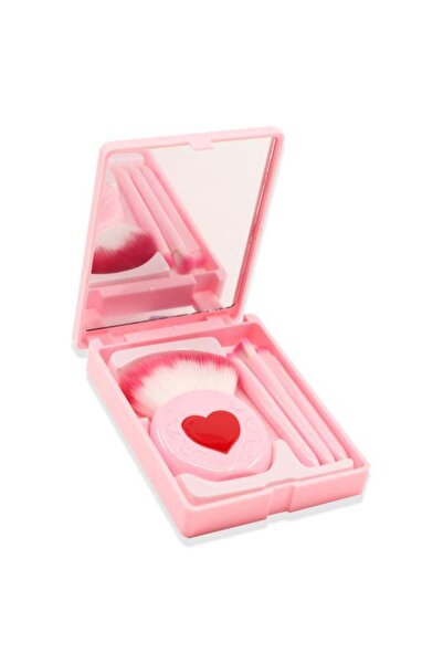 MUJGAN مجموعة فرش مكياج احترافية محمولة ذات مرآة باللون الوردي