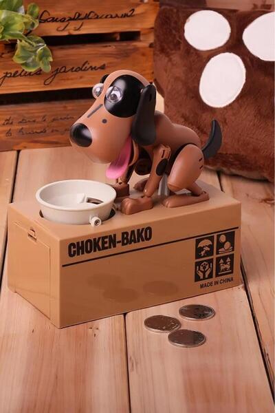 DEMPOWER Para Yiyen Köpek Kumbara Kahve-Siyah