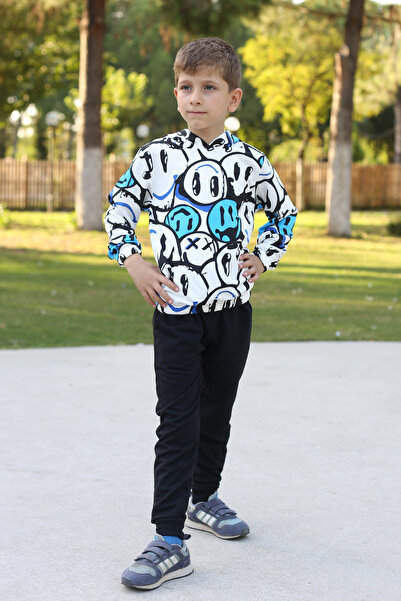 han elegant Full patterned hooded boy tracksuit set for ages 7-14