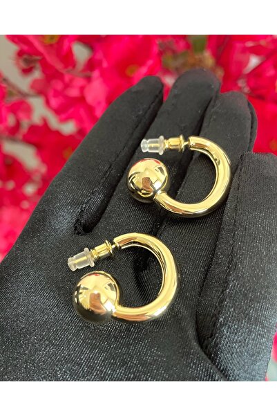 neslyaccessories 14 Ayar Altın Kaplamalı Marka Model 925 Ayar Gümüş Iğne Altın Kaplama Top Halka Küpe