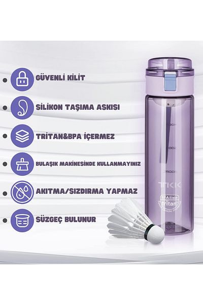 Vagonlife TKK 550ml Tritan Water Bottle with Strawless Comfortable Drinking Lockable Lid and Carrying Handle