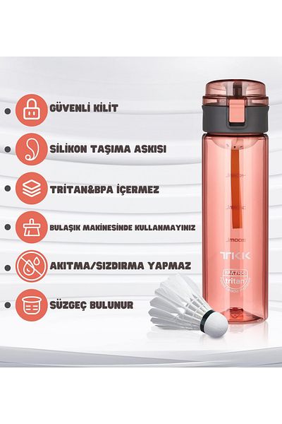 Vagonlife TKK 550ml Tritan Water Bottle with Strawless Comfortable Drinking Lockable Lid and Carrying Handle