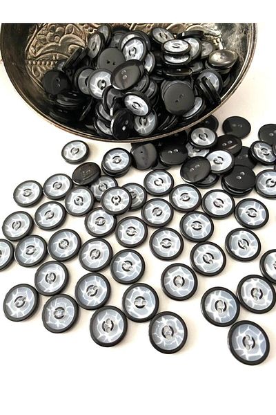 canan dizayn 15 MM BLACK-GREY POLYESTER BUTTON (25 PIECES)