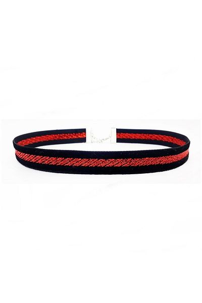 Bijustore Red & Black Color Velvet Women's Choker Collar Necklace