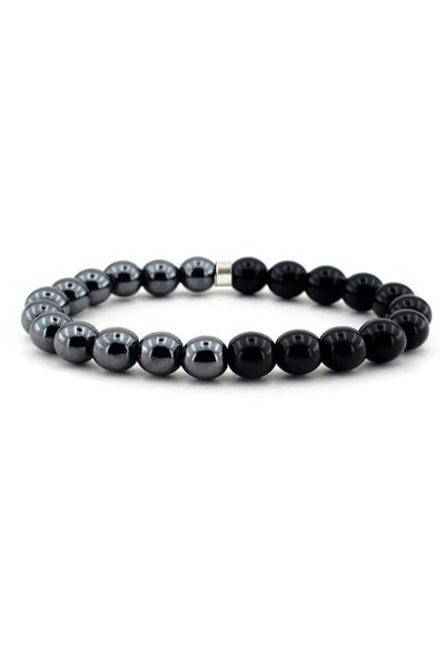 Bijustore Hematite & Matte Onyx Natural Stone Men's Bracelet