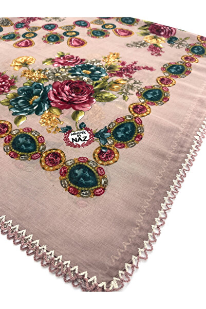 nazipek 5'li Set Toptan Hediyelik Çiçekli Desen Oyalı Pamuklu Yazma 100x100cm Kroşeta Eşarp