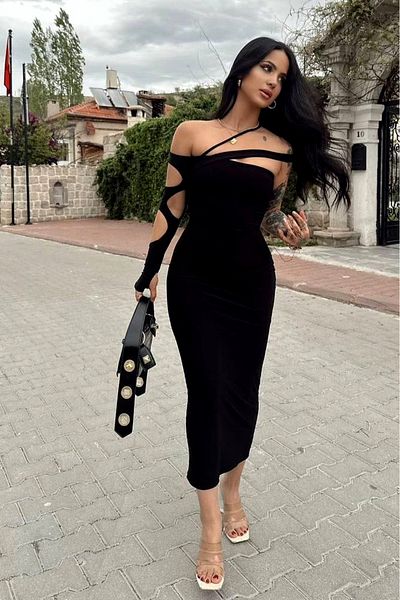 World Fashion Trends Dopasowana sukienka maxi na ramiączkach z elastycznej dzianiny