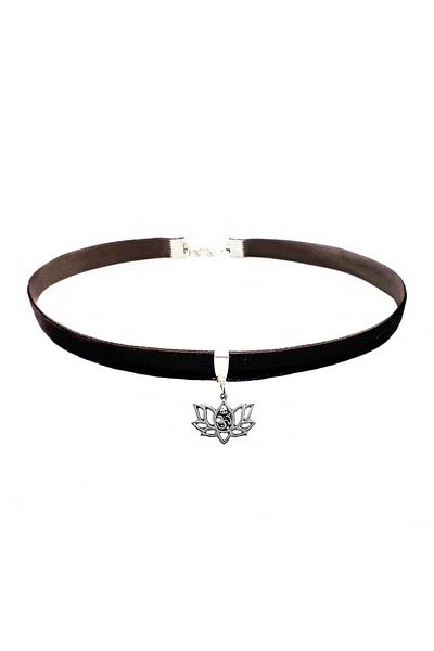Bijustore Brown Velvet Lotus Flower Choker Necklace