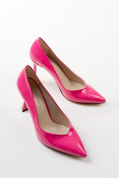 MASSOLE Fuchsia Patent Leather Stiletto Women's Heeled Shoes V Model New Season Style Heel Stylish Original Brand