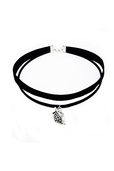 Bijustore Gümüş Renk Nar Kadife -süet Choker Kolye