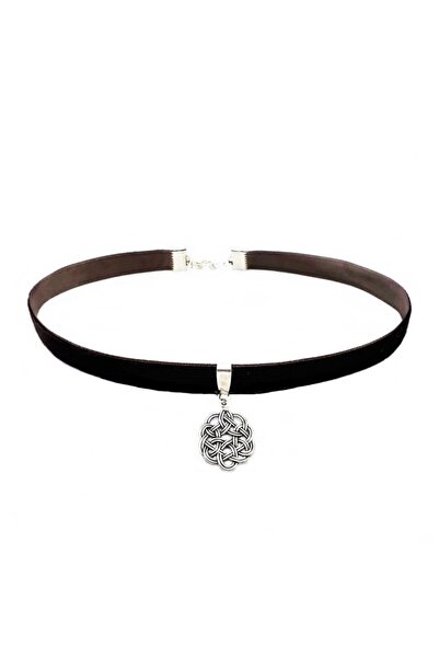 Bijustore Kahverengi Kadife Kadın Aşk Düğümü Choker Kolye