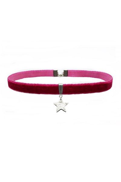 Bijustore Fuchsia Color Velvet Women's Star Choker Necklace