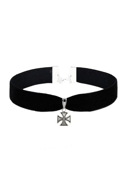 Bijustore Black Color Velvet Women's Cross Choker Chocker Necklace