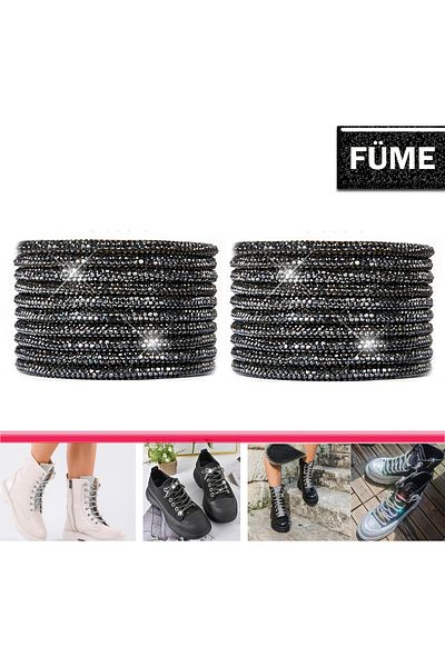 AiryFooT Crystal Stone Shiny Stone Boot and Shoe Laces Without Tips 120 Cm 1 Pair (Smoked)