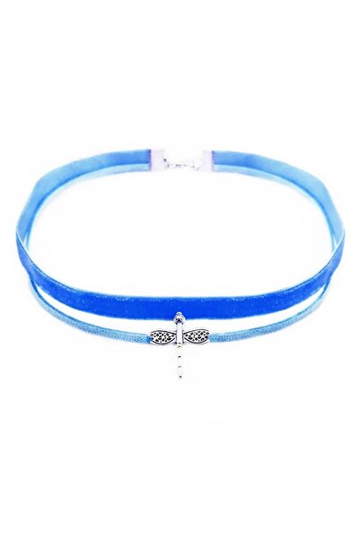 Bijustore Mavi Kadife Kadın Yusufcuk Choker Kolye