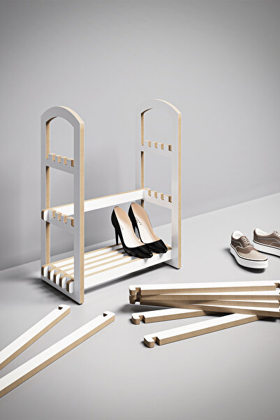 bangu Demonte Portatif 3 Raflı Dar Ayakkabılık Çok Amaçlı Dolap Antre Kapı Önü %100 MDF