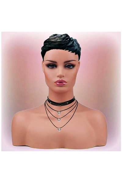 Bijustore Black Color Multi-row Leather Women's Albatross Bird Choker Necklace