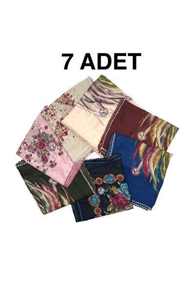 nazipek Kenarları Oyalı 7'li Set Pamuklu Yazma 100x100cm Eşarp Toptan Dağıtmalık
