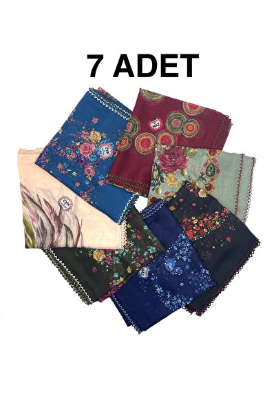 nazipek Kenarları Oyalı 7'li Set Pamuklu Yazma 100x100cm Eşarp Toptan Dağıtmalık
