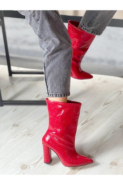 irmona PARIS RED MATLASATĂ Piele Lacuită Cu Toc CIZME SCURTĂ BOTİE