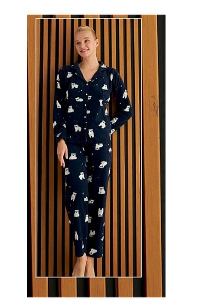Pijamoni PYJAMONİ SOFT SOFT BOYDAN BUTTON WELSOFT FITTED FLEECE PAJAMAS SET 5615