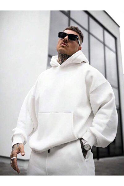 NİCE Men's White Back NY Printed Hooded Sweatshirt