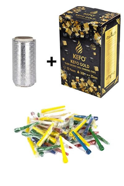 luxurianthome Kefo Gold Küp Nargile Kömürü + Sipsi + Rulo Nargile Folyosu