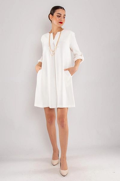 AYHAN Pocket Fold Sleeve Crepe Dress