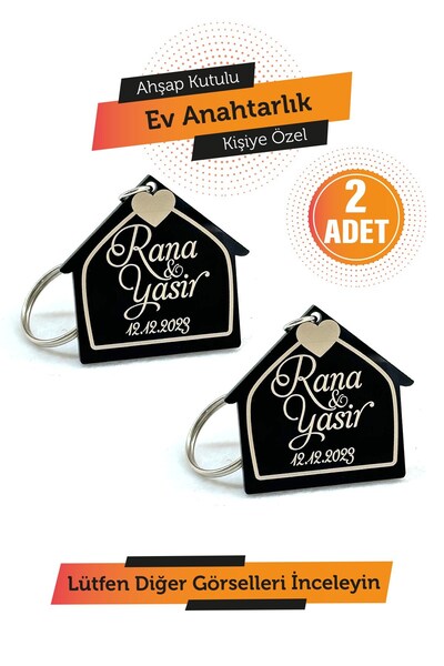 Home Keychain, 2 Pieces Home-Shaped Personalized Car Keychains, Special Gift Wooden Box,