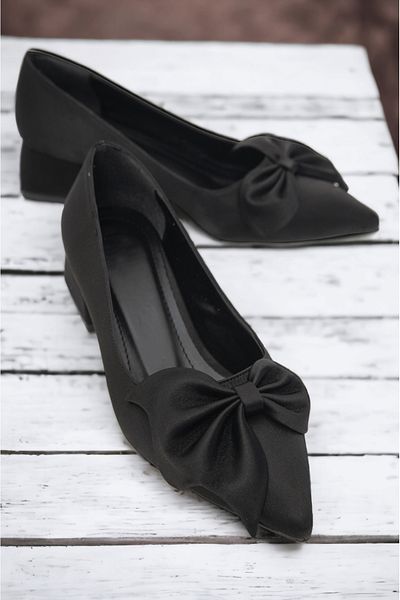 DURUNUN BUTİĞİ DuCamila Arc din satin negru (4 cm) Tocuri cu vârf ascuțit