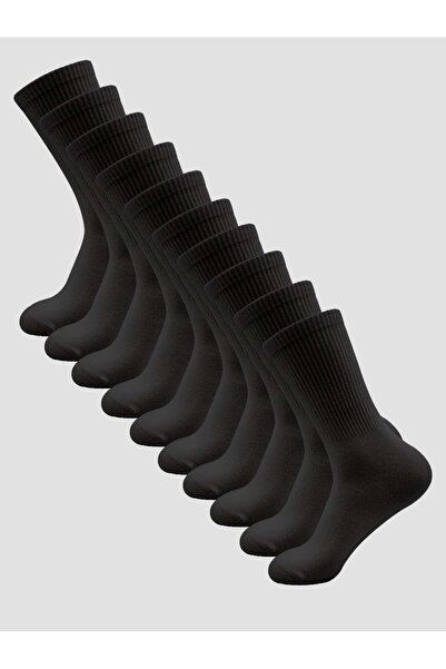 çorapmanya 10 Çift Kadın Siyah Çizgisiz Kolej Tenis Çorap