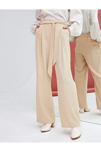 Koton Kumaş Palazzo Pantolon Cepli Beli Kuşaklı Pileli