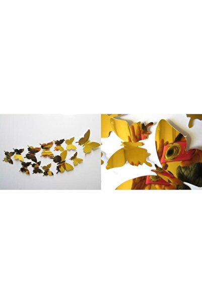 Profisher Ev Dekorasyon 3d Pvc Kelebek 12 Li Duvar Süsleme Gold Aynalı V2