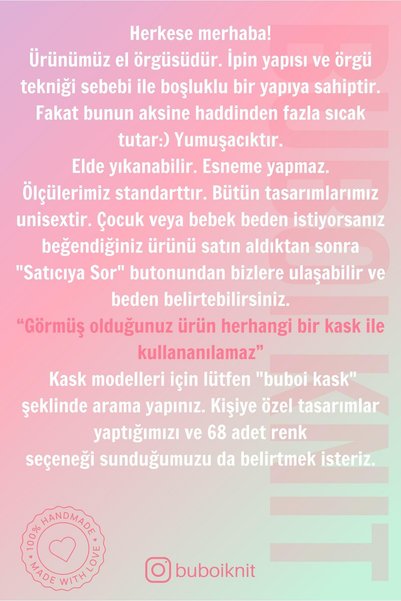BUBOI KNIT Dinazor Balaclava El Örgüsü Maske Balaklava (Kadın Beden)