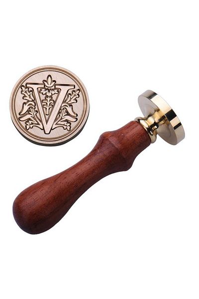 Jinserta Retro Letter Seal Stamp Letter V + 30 Pieces of Seal Candle + Melting Spoon