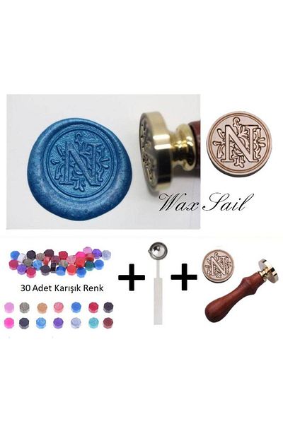 Jinserta Retro Letter Seal Stamp Letter N + 30 Pieces of Seal Candle + Melting Spoon