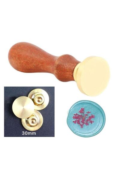 Profisher Eritme Balmumu Mührü Damga 30mm Yuvarlak Boş Bakır Kafa + Gülağacı Kol