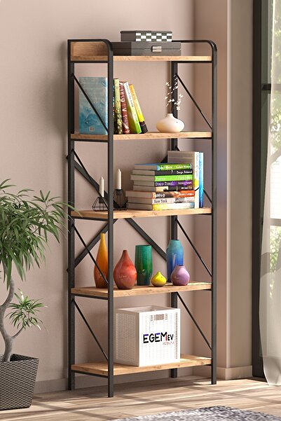 EGEMEV 5 Raflı Concept Raf ofis Ev Dosya Kitap Rafı Atlantik Çam 150 metal ki...