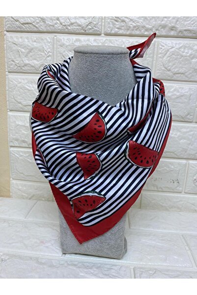 sema aksesuar وشاح من الساتان مخطط بشرائح البطيخ - هدية عيد الأم