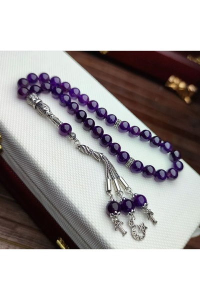 Altınsoy collection Doğal Hakiki Ametist Taş 925 Ayar Gümüş Imameli Ve 925 Ayar Gümüş Püskül Tasarımlı Özel Kutulu.