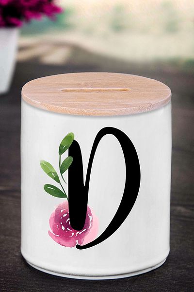 Bytwo Κουμπαράς με γράμμα D (ΚΕΡΑΜΙΚΟ) - Μοτίβο Flower D - K232