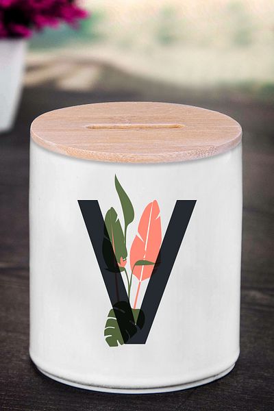 Bytwo Κουμπαράς με γράμμα V (ΚΕΡΑΜΙΚΟ) - Nature Flower V - K289
