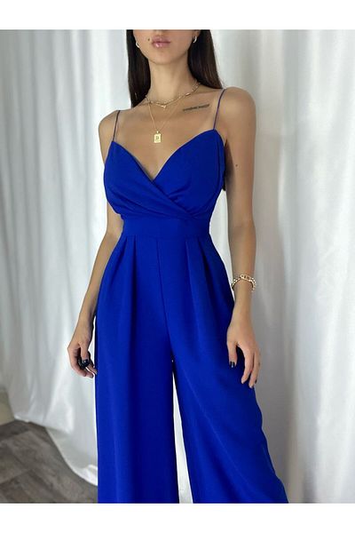 ModaLy Moda ȚESĂTURĂ FLEXIBILĂ GULER LA DOUĂ PIEI CULOARE ALBASTRĂ SALOPETĂ CU BRETEGLĂ GL-697 582101